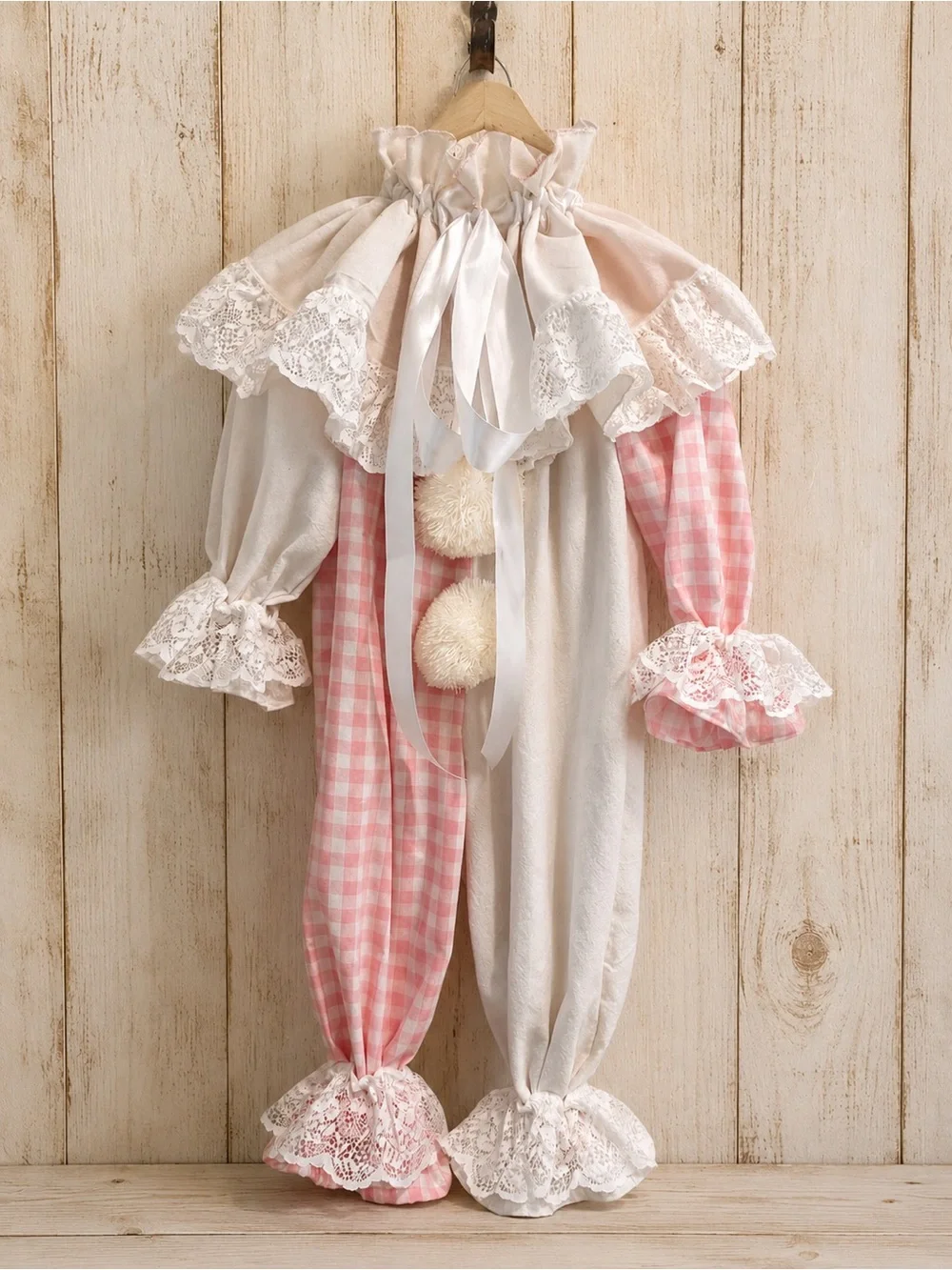 Kids Pink Pierrot Clown Costume with collar